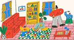 #云朵分享#早呀~分享一组来自插画师 Tess Smith-Roberts 的趣味插画~

第一眼看到 Tess Smith-Roberts 的作品，像是进入了一个彩色的糖果世界，画面颜色清新亮丽，画中的小人有着胖胖的身体，形态自由大胆，与糖果系的色彩碰撞后整个画面显得可爱极了~

在 Tess Smith-Roberts 画笔下平凡的生活似乎也 ​​​​...展开全文（约200字）c