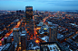 An aerial night view of Boston city center, Massac