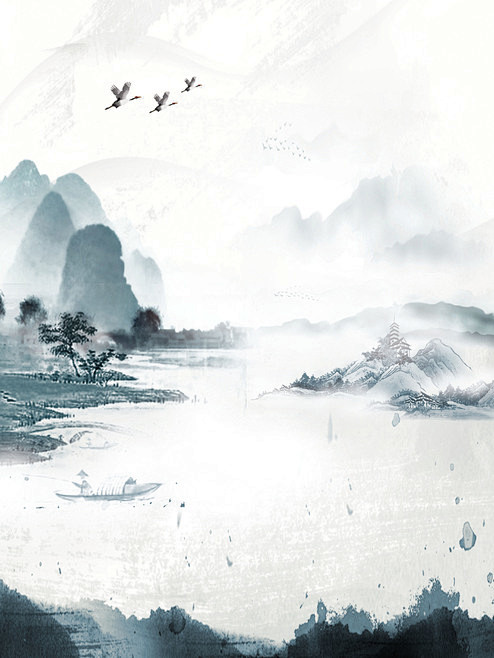 群山水墨中国风背景素材古典展板素材