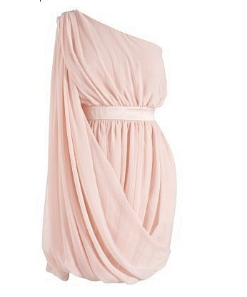 LIPSY 英国 夏装单肩粉色雪纺连衣裙...