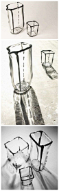 【草图轮廓玻璃杯】来自英国的女设计师 Karmen Saat设计的这系列框架玻璃杯（frame glass)简单透明，有着草图轮廓感觉的透视线，整体看上去既有自然随性的味道又有一些中国水墨的感觉。 [转]