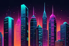 创意立体霓虹城市风景插画背景图