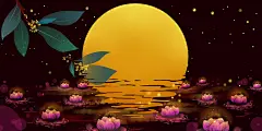 手绘卡通中秋节月亮原创插画背景