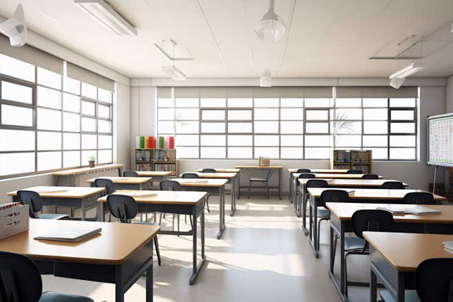 大学教室校园学校小学教室课桌椅场景摄影图