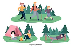 扁平化户外露营野餐郊游踏青手绘插画 AI矢量海报素材图片 (13)