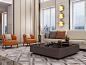 【客厅】：宽阔的米色沙发搭配奢华的大理石茶几，深浅不一的配色带来品味超然的现代感。