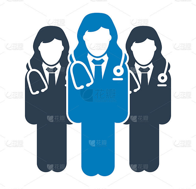 女医生团队图标。平面风格向量EPS。