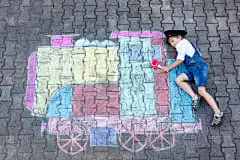 男孩,粉笔,儿童,乐趣,绘画艺术品,小的,火车,机车,蜡,绘画插图