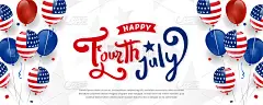 7月4日排版设计与美国风格的气球和五彩纸屑。美国7月4日促销广告横幅模板宣传册，海报或横幅。矢量图