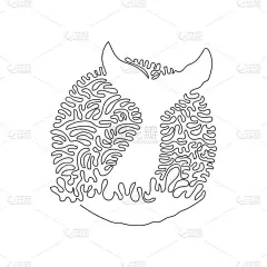 连续曲线一线画鲸鱼埋伏食物抽象艺术在圆周.单行可编辑笔划矢量图片鲸鱼最重的动物标志，墙壁装饰，海报印