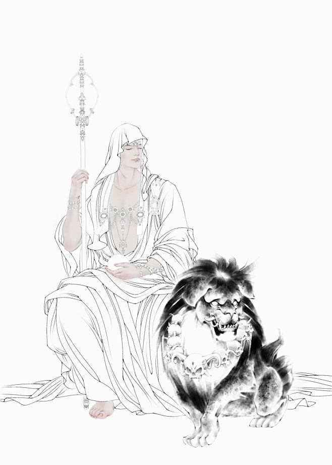 张旺白线描稿四大菩萨之地藏王菩萨