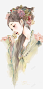 唯美花中古典女子高清素材 古典女子 唯美女子 花仙子 免抠png 设计图片 免费下载