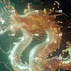 中国龙，溶解和消失在粒子中，半透明荧光，发光粒子，光学耀斑，