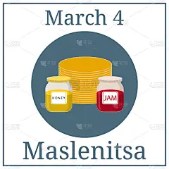 Maslenitsa海报。3月的假期日历。3月4日。伟大的乌克兰和俄罗斯节日。煎饼，蜂蜜和果酱。矢量