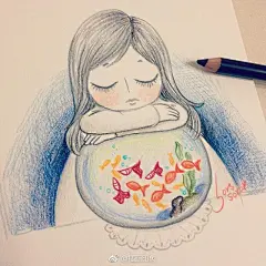漂亮的女孩，彩铅手绘
【插画师：Sorssora】 ​via @插画印象 ​​​​