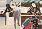 她用高级的莫兰迪色系，给 LOEWE、Dior 画时装插画
