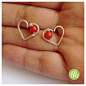 Heart stud earrings,silver stud earrings,coral stud earrings,wire stud earrings,coral studs,heart studs,red stud earrings,silver studs : Coral heart stud earrings made of sterling silver. This gorgeous pair of silver studs are entirely handmade with 925 s