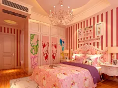 可爱女生卧室条纹壁纸装修效果图片