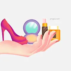 手上的化妆品和高跟鞋设计元素图片大小2000x2000px 图片尺寸2.42 MB 来自PNG搜索网 pngss.com 免费免扣png素材下载！创意#高跟鞋#化妆品#女生#女性物品#手#手绘#装饰图案#