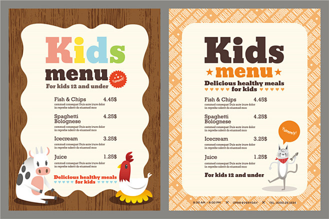 卡通幼儿园儿童餐厅食品快餐菜单菜谱卡片A...