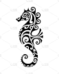 海马矢量插图毛利风格纹身。程式化的图形海马。
