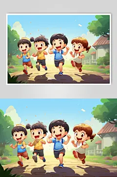 数字艺术学生放假开心过暑假扁平风插画