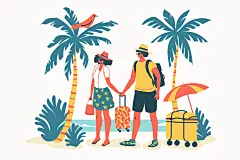 扁平风旅游氛围感自由行插画
