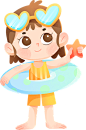 儿童夏令营手绘人物插画-游泳圈女孩