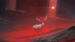 手绘红色森林梅花鹿海报背景 创意素材