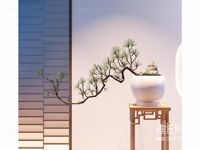 新中式植物松树盆栽花艺植物花草模型-3d...