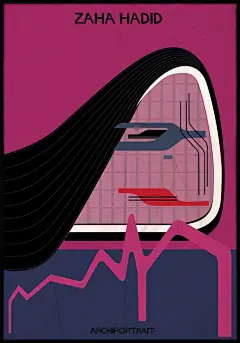 #建筑插画# 由明星建筑师作品构成的头像 by Federico Babina
Federico Babina精心创作了一系列建筑师的肖像画，包括扎哈.哈迪德，伊东丰雄，妹岛和世，让.努维尔，雷姆.库哈斯，安藤忠雄，路易斯，康等。与一般肖像画不同的是，这些建筑师的肖像都是由他们自己设计的作品构成的。作者不仅通过这些作品构成表现他们的面孔，甚至能从中看出他们的性格和感情。