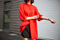 红色蝙蝠袖 长袖 女装 新品 雪纺 衬衫连衣裙 原创设计 2014秋装 新款 2013