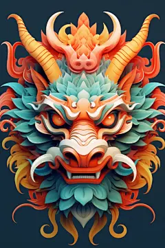 AI数字艺术龙年卡通中国龙插画元素-众图网