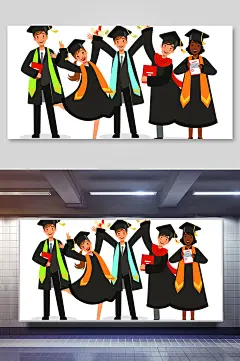 清新人群毕业季学士帽矢量插画素材