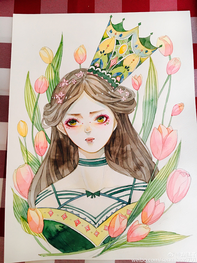 水彩画 手绘 插画 女孩 作者微博by ...