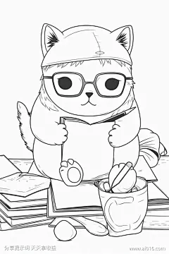 猫咪涂色页_提示词查看_Midjourneyai绘图工具关键词描述词咒语_896X1344像素-可爱的,黑白,线稿,猫,卡通,填色本-提示词编号:2023071714126974-绘ai-www.ai016.com-素材库-sucai1.cn