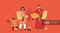 一家人春节财神送祝福插画图片素材