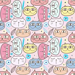 可爱的猫无缝模式背景。用于织物和礼品包装设计的矢量插图.