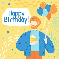 生日蛋糕礼物礼品盒气球彩旗庆祝派对聚会快乐人物插画ai设计素材-淘宝网