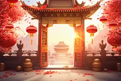 开门红开门大吉中式门楼背景图图片