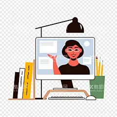上网课插画  - 源文件下载【酷图网】上网课插画,电脑桌,台灯,笔筒插画,上网课,在线测试,在线教育,计算机教育,网上教学,在线学习,电脑课程,用电脑,手绘,手绘人物,扁平风,扁平化人物,矢量人物,卡通人物,人物,场景人物,扁平插画,人物插画素材,扁平化场景,AI,插画,矢量,卡通