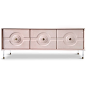 Sorrento 3 Door Credenza : Introducing the Sorrento 3 Door Credenza. Featuring a bold geometric design, tapered lucite legs, and round lucite pulls, this striking piece is the perfect way to hide away clutter and add style to any room.  Dimensions: 72&