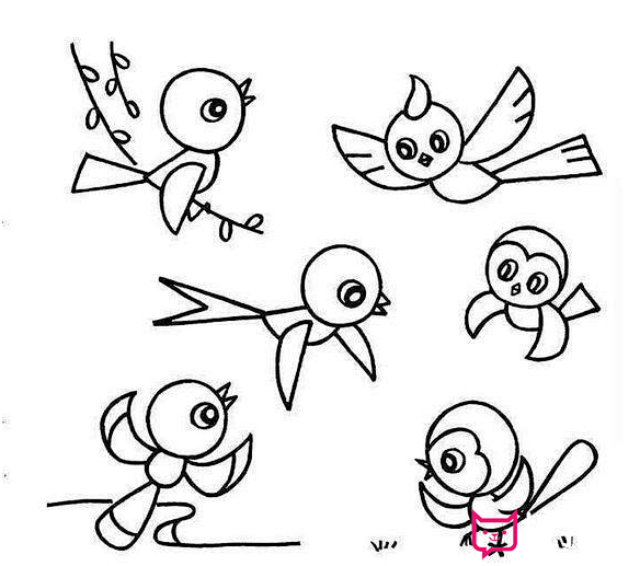 一群小鸟的简笔画