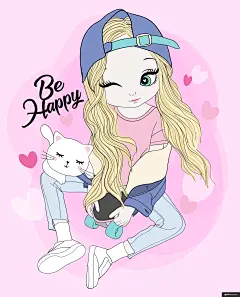 可爱女孩娃娃手绘插画