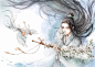 唯美古风《半面妆》插画，有些容颜望一眼就终身思念古风画

她用多种绘画方式相结合

线稿，水彩 手绘板