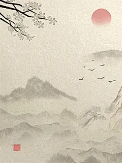 中国风水墨工笔画山水意境古风背景