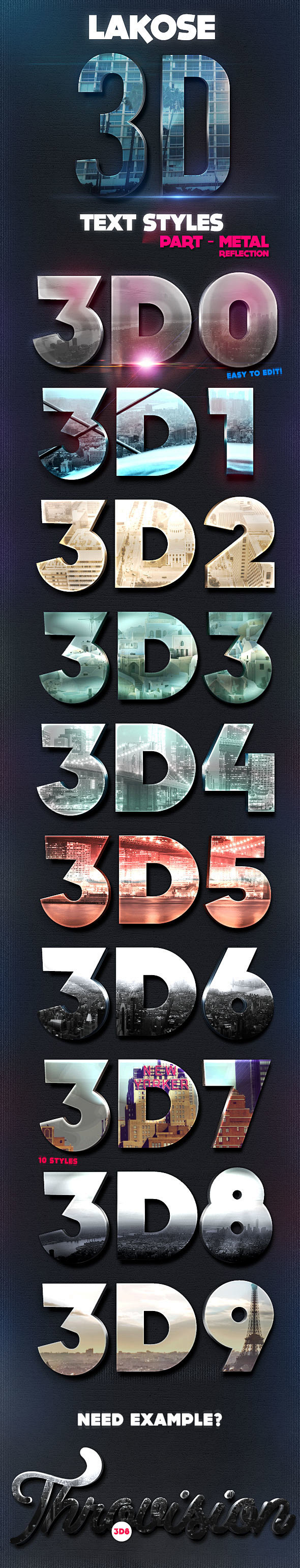 超酷3D金属质感PS字体样式格式/金属立...