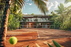 宽阔的体育锻炼网球场摄影图片