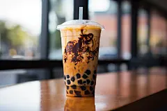 色彩缤纷的珍珠奶茶饮品摄影图片
