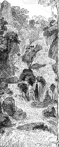 英国乡村瀑布插画